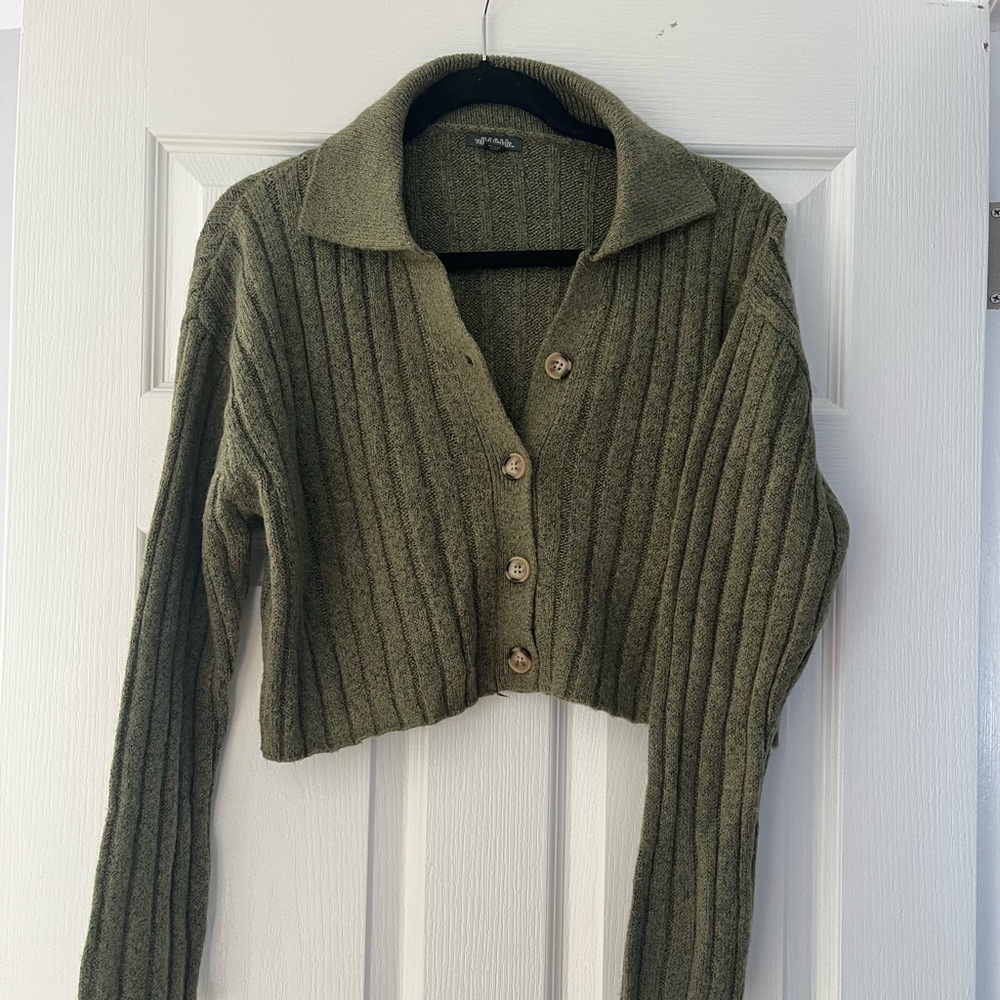 Wild Fable Olive Cropped Button-Up Cardigan